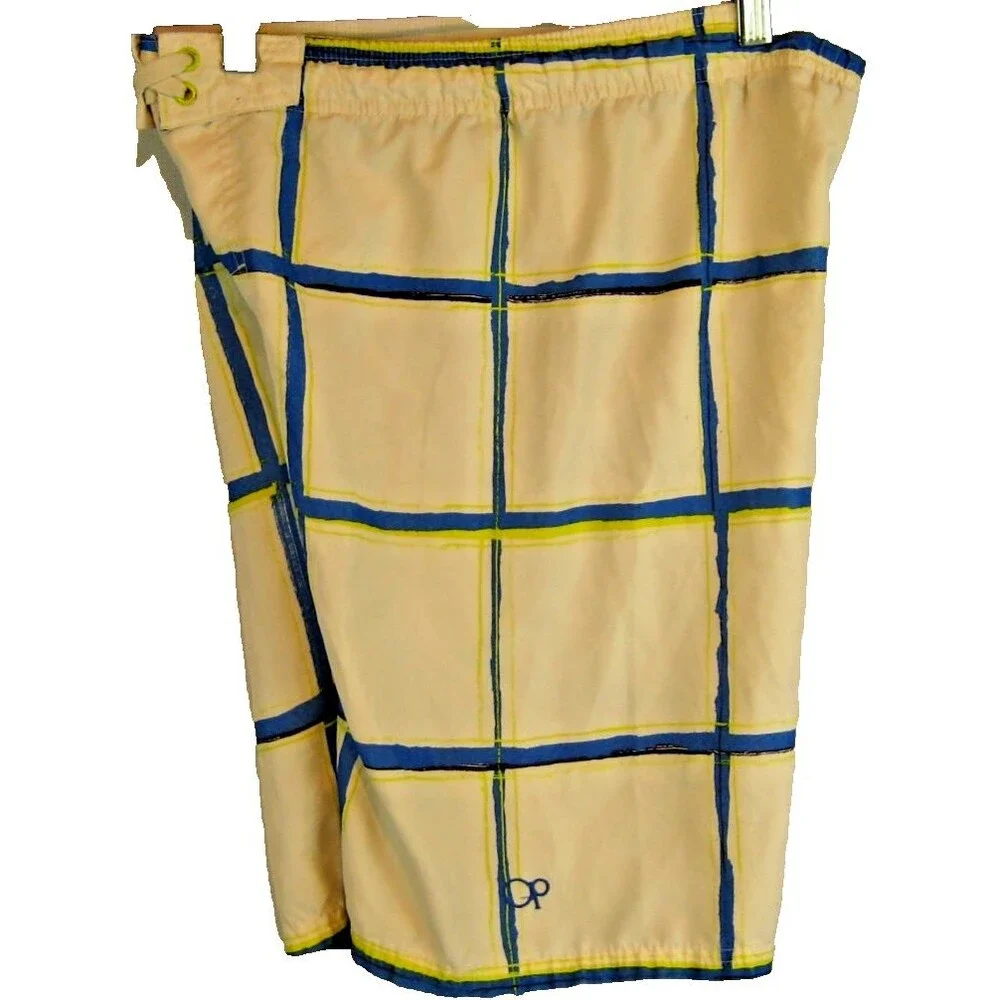 Boys Ocean Pacific OP Blue/White Check Board Swim Surf Shorts sz L(10-12) [28x9]